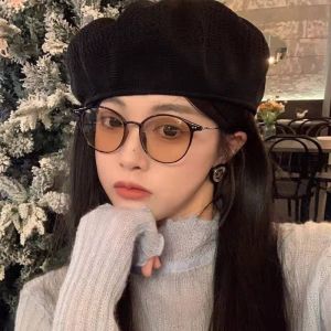 Photochromic Anti Radiation Eyeglasses For Women Transition Metal Frame Shades UV400 Eyewear Replaceable Lens