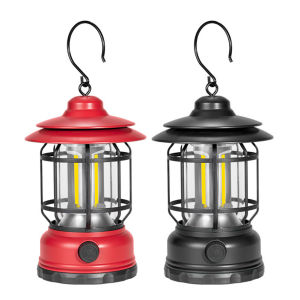 【New Arrival】 โคมไฟแคมป์ปิ้งพกพารีชาร์จได้พร้อมตะขอแขวนไฟ LED สว่างและใช้งานง่ายสำหรับกิจกรรมกลางแจ้ง