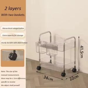 2/3/4 Layers Transparent Storage Rack with Wheels Home Trolley Cart Suitable for Snacks Cosmetic Sundries and Kitchen Organizer