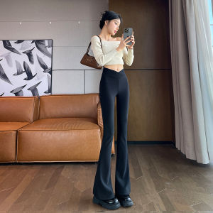 Quần Ống Loe Màu Đen Cho Nữ Mùa Xuân Thu Quần Dài Cạp Cao Ôm Sát Cơ Thể Quần Ống Rộng Thoải Mái