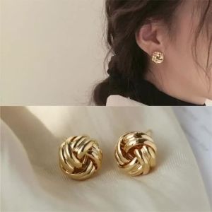 SUMENG | New Tiny Metal Stud Earrings Gold Color Twist Round Small Unusual Fashion Jewelry Elegant Style Shiny Beauty Gift for Women