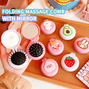 【COD】Folding Massage Comb with Makeup MirrorAnti-static Hair BrushKorean Travel Mini Comb Makeup Mirror Hair Accessories