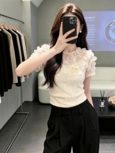 SHUAIYUE | Áo Thun Ôm Body Tay Bồng Họa Tiết Hoa Cho Mùa Hè