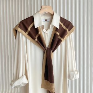 ผ้าคลุมไหล่ถักบางสไตล์เกาหลีสำหรับผู้หญิงในฤดูใบไม้ผลิและฤดูใบไม้ร่วง ผ้าคลุมไหล่ถักลายทางสุดเก๋สำหรับฤดูร้อนปี 2025