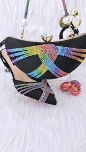 QSGFC New Black Flash Diamond Rhinestone Elegant Intellectual Exquisite Banquet Ladies Matching Shoes And Purse Set