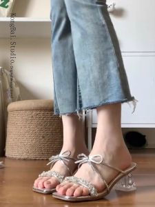 Elegant Butterfly Knot Water Diamond Womens Sandals Summer Outdoor Beautiful Fairy Style French Atmosphere Sandals