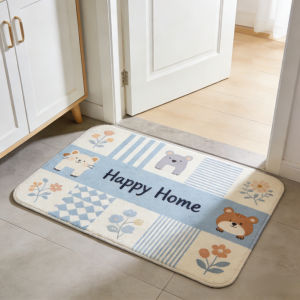 VIKAMA Cute Cartoon Polar Bear Doormat Absorbent Floor Mat Kids Room Entrance Rug for Home Living Room Bathroom Kitchen Decor