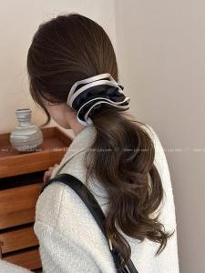 ยางรัดผมผ้าซาตินสไตล์ฝรั่งเศส ลายขอบไม้ ยางรัดผมทรงกลม ใหม่ล่าสุด 2025 ของใหม่ แฟชั่น ของตกแต่งผม