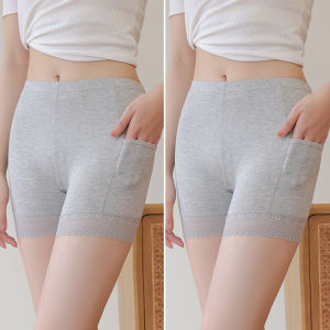 Modal Safety Pants Womens Fashion Tape Non-Curling Summer Thin Pocket Leggings High Waist Plus Size Safety Shorts