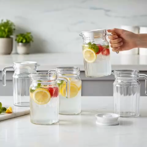 Bộ 4 Bình Thủy Tinh Sọc Đựng Nước Có Nắp Đậy Và Tay Cầm 500ml BRN10