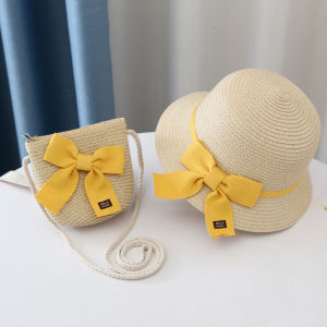 Childrens Sun Protection Straw Hat Beach Sandals Coin Purse Baby Sunfisherman Hat Casual Style Wide Brim round Top Cap