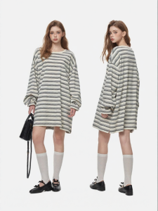Turn Signal | Stripe Long Sleeve T-Shirt Dress Medium-Long