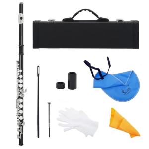 SLADE 16 Holes Flute C Tone Nickel Plated Concert Closed Key Flute with E Key Woodwind Instrument for Flute Lovers Performance