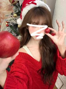 Christmas Theme Red Twist V-Neck Sweater Womens Winter Fashion Unique Knitted Top Thick Warm Long Sleeve Polyester Fiber