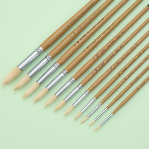 White bristle round tip brush suitable for gouache watercolor acrylic oil painting art brush painting supplies