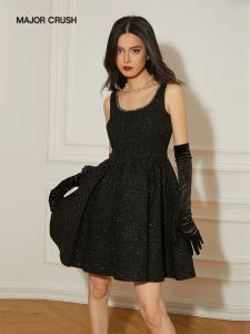 Vintage French Hepburn Style Elegant Black Dress with Gloves