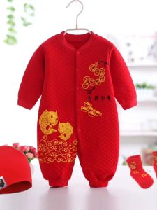 Baby Warm Autumn and Winter Rompers Red Climbing Baby Festive First Month Old 100 Days Old Clothes 0-1 Year Old Clothes New Year