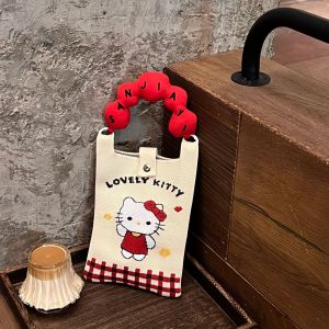 Dopamine Color Knitted Mobile Phone Bag New Cartoon Handbag Crossbody Shoulder Bag Versatile Small Size Polyester Material