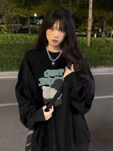 Pure Cotton round Neck Sweatshirt Womens Street Style Retro Design Spring Autumn New American Hip Hop Top Korean Version