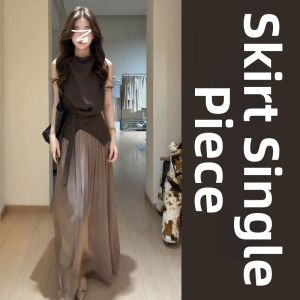 LIRENQING | Korean Style High Fashion Waist-tie Sleeveless Top and Midi Skirt Set