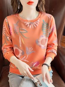 Trendy round Neck Printed Long Sleeve Loose Womens Sweatshirt Autumn Fashion Outerwear Comfortable Cotton Blend Korean Style