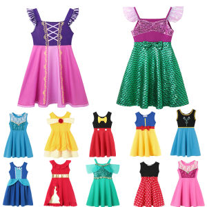 Childrens Casual Dress for Girls Mermaid Rapunzel Dress One-Shoulder Sling Short Sleeve Princess Costume Summer Casual Vest