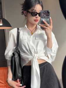 Elegant White Shirt Womens Commute Design Sensation Summer Sun Protection Loose Fit Long Sleeve Polo Collar Korean Style