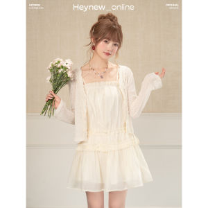 loveheynew | Áo Cardigan Len Dệt Phong Cách Ngọt Ngào Pháp Cổ V Đính Ren Viền