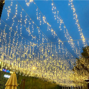 LED light strip Christmas LED Icicle Lights Decorations Outdoor Fairy Curtain String Lights with US Plug in 8 Modes Timer Connectable Twinkle Lights for Holiday Window Party Home DecorWarm White