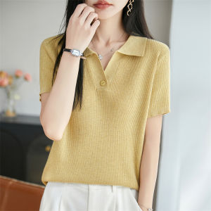 SHEHAN | Polo Collar Knit Short Sleeve Slimming T-Shirt