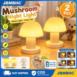 JBMBHC 2PCS Cute Mushroom Table Lamp Wireless Battery Powered AA Soft Warm Light Portable Mini Nightlight For Bedroom Dorm Study Decor Sleep Aid Eye Protection Switch Control 9.5cm Width