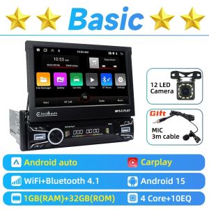 For Citroen C2 C3 2001-2010 7" Telescopic Android 1 Din Car Stereo CarPlay Multimedia Radio Autoradio Head Unit