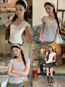 Short Sleeve Lace Shoulders Chic White T-Shirt