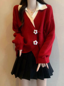 เสื้อสเวตเตอร์ถักแขนยาวทรงหลวมสำหรับผู้หญิง ทรงปกติ ฤดูใบไม้ร่วง 2024 แขนยาว ปกโปโล ไม่มีลาย ปกโปโล แขนยาว ปกโปโล