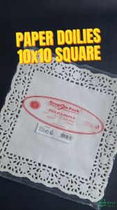 (isi 100 pcs) Paper Doyleys 10x10" Inch Kertas Doilies Kotak 25 cm Alas Toples Renda Square White Dragon Pack