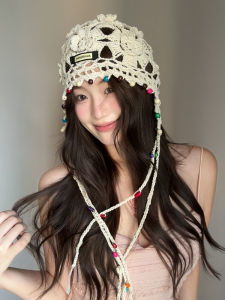 หมวกไหมพรมถักลายโบฮีเมียน ทรงบาง ดีไซน์หัวเข็มขัด ประดับปendent สีสันสดใส ทำมือ สำหรับผู้หญิงในฤดูใบไม้ร่วง