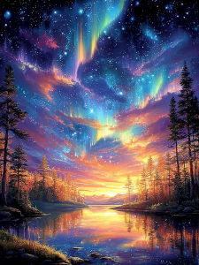 500/1000/1200/2000PCS Jigsaw Puzzle Colorful Aurora Borealis Over River And Forest For Adults Perfect Gift For Nature Lovers