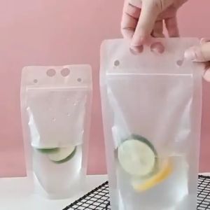 100 Pcs Zipper Plastic Pouches Drink Bags Full Clear Liquid Drink Stand Up Pouch for Cold Hot Drinks