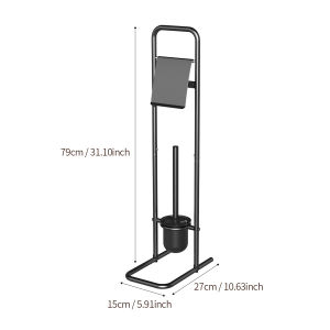 Bathroom Toilet Brush Holder Stand with Tissue Paper Rack Free-Drilled Metal round Shape Sanitary Household Cleaning Tool