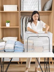 Aki Selectionกล่องเก็บของ110L โปร่งใส กล่องเก็บเสื้อผ้า กล่องเก็บผ้าห่ม กล่องผ้าพับได้ กันน้ำ วัสดุพีวีซี พื้นที่เก็บข้อมูลขนาดใหญ่