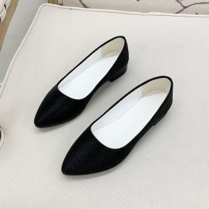 Soft Leather Chunky Heel Single Shoes Womens Autumn New Style Elegant Color Block French Style High Heels Fashionable Flats