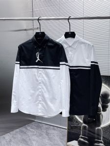 Fashionable Black White Patchwork Long Sleeve Mens Shirt Spring Autumn Style Casual Striped Shirt Korean Version Daily Wear