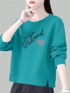 Cotton round Neck Long Sleeves T-shirt Female Spring & Fall New Arrival Western Style All-Matching Loose Casual Irregular Slit Tops Ins Fashion