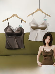 MiiOW | เสื้อชั้นในผ้าซาตินคอวีแขนกุดสำหรับผู้หญิงในช่วงฤดูร้อน ดีไซน์หลังสวย สายเดี่ยวบาง ใส่ได้ทั้งด้านนอกและด้านใน เสื้อชั้นในไร้โครง