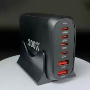 200W GaN USB C Charger Station for Cellphones 6 Ports high power Multi-Port Fast Charging for iphone for MacBook LED indicator