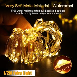 1/2M LED Copper Light String Waterproof DIY Fairy Holiday Lights Birthday Party Wedding Christmas Wreath Decoration