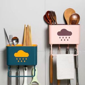 [HCM] Kệ Đựng Muỗng Đũa Thìa Dán Tường Hình Đám Mây Ống Đựng Dao Kèm Móc Treo Khăn - NgocChau_Store