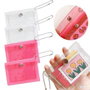 กระเป๋าบัตรพีวีซีโปร่งใสสายโซ่แบบพกพาขนาดเล็กกระเป๋าสตางค์ศูนย์กระเป๋าใส่บัตรเครดิตกันน้ำ
