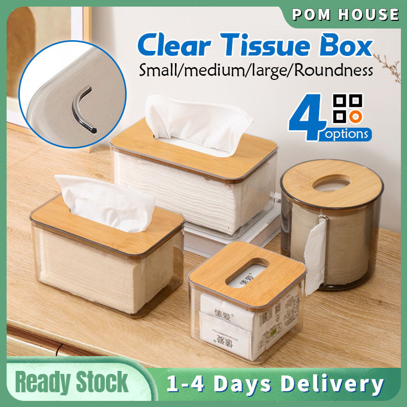 Transparent Tissue Holder Box Toilet Paper Roll Tissue Box Holder Container Tissue Storage Box Wood Cover Tissue Holder Living Room Dresser Study Desk Kitchen Bedroom Kotak Tisu 纸巾盒