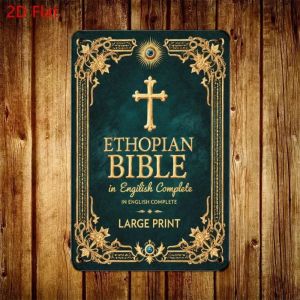 CIFbuy | Ethiopian Bible Large Print Edition &ndash Gold Embroidered Cover with Blue Gemstone Cross Floral Design Holy Scripture